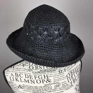 Black straw summer hat floppy 100% paper straw
